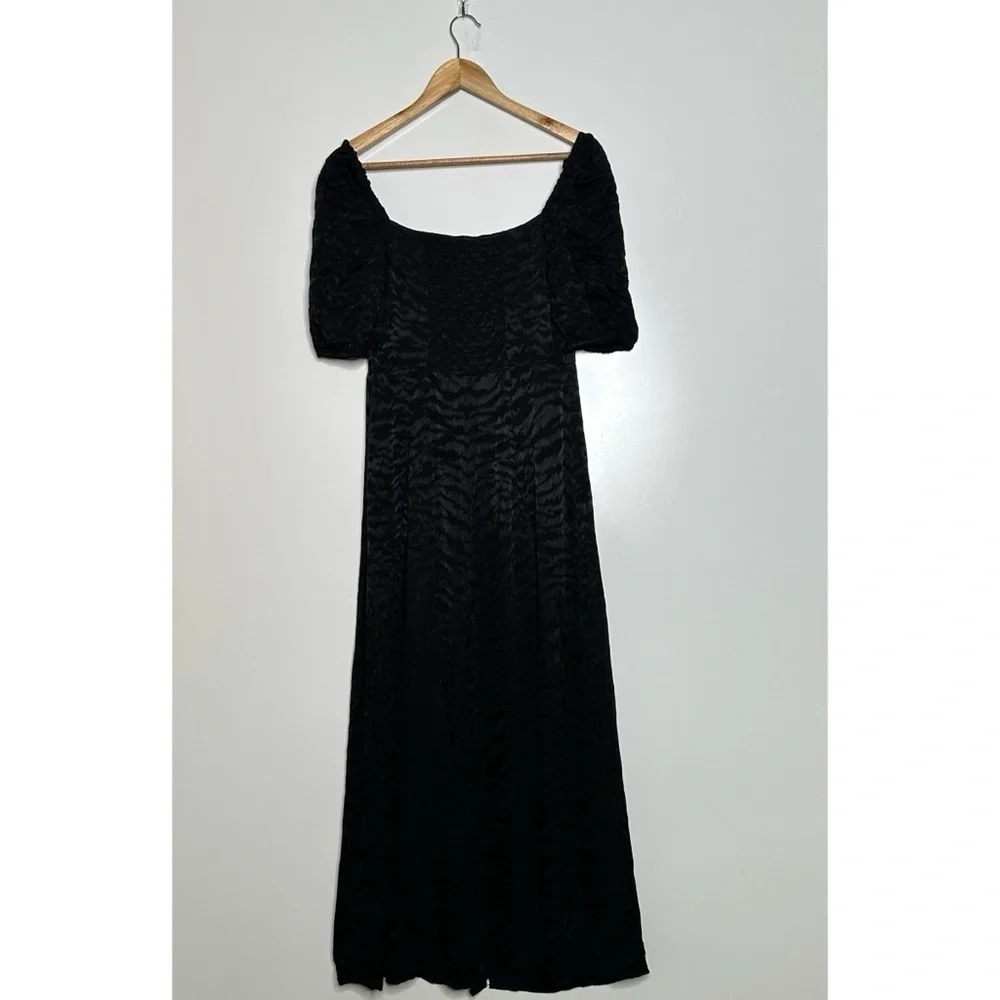 Good American Black Animal Print Button Front Puff Sleeve Corset Maxi Dress M